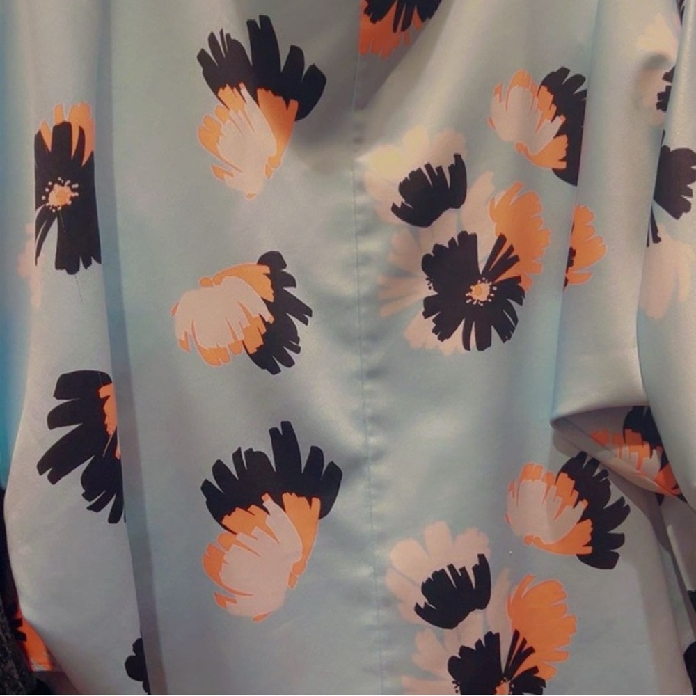 Floral Long Sleeve Top - Blue and Black